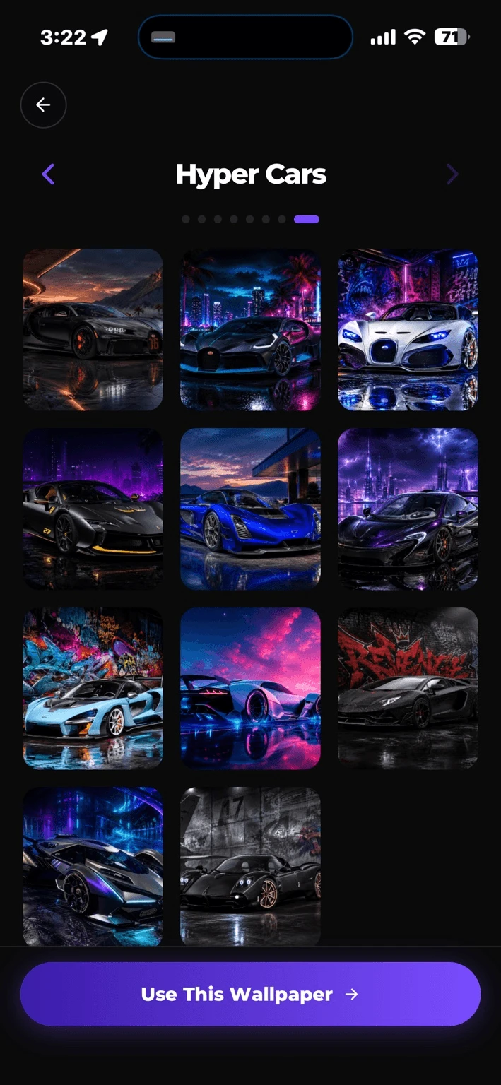 Hyper Cars wallpaper collection — browsing supercar backgrounds with Use This Wallpaper