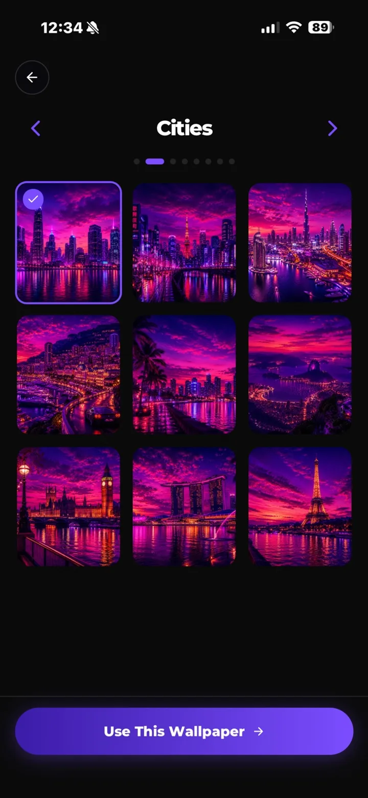 Orevalis Cities wallpaper collection — neon-lit skylines at dusk